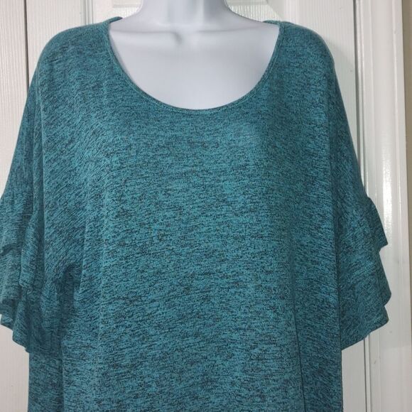 Bobbie Brooks plus size  turquois black blend tunic ruffle sleeve  Sz 3X - Picture 3 of 6